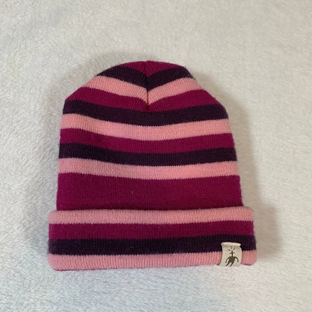 Smartwool Striped Beanie Kids OS Pink Magenta Purple Merino Wool Knit Hat